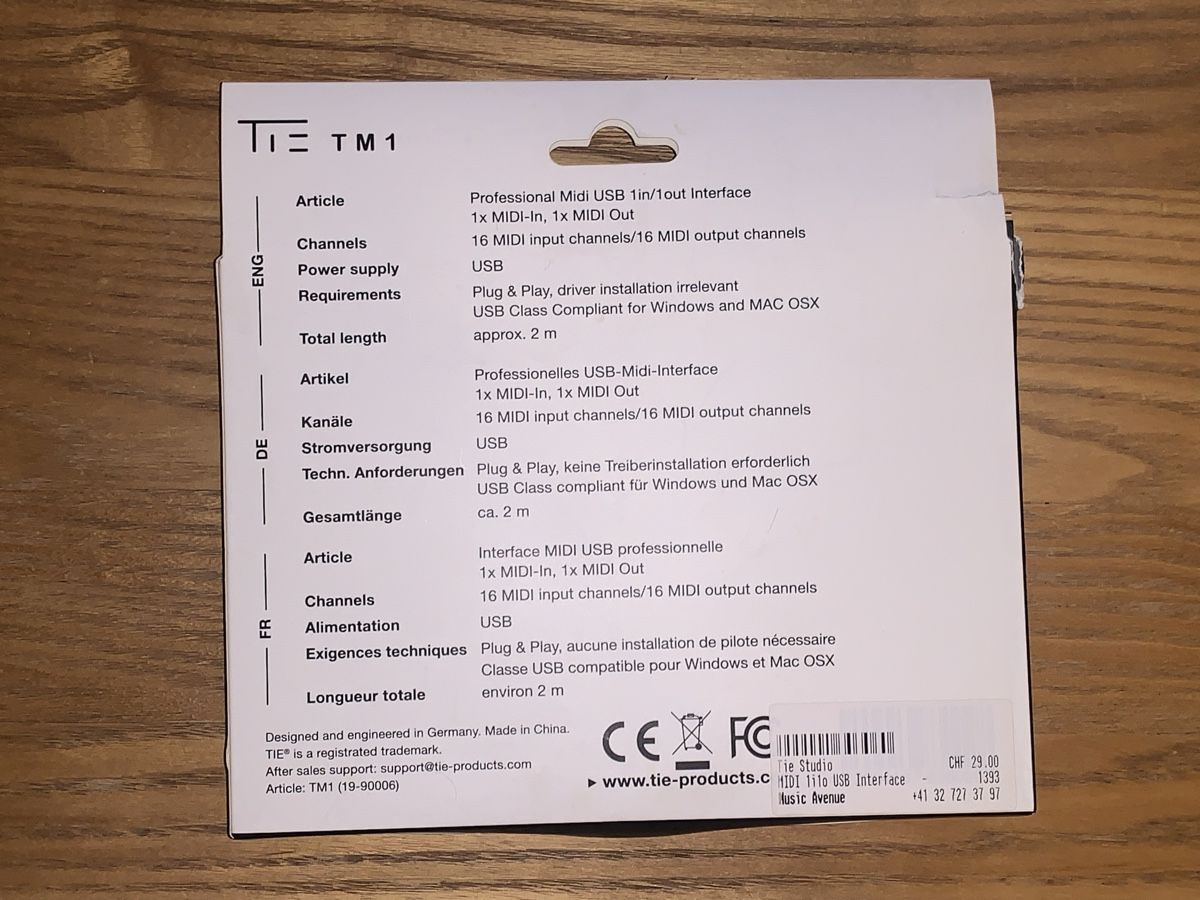 Unità & Adattatore: Interface MIDI USB TIE Studio état neuf – Nuovo (secondo la descrizione) da Neuchâtel venduto da shutter_glitch 1