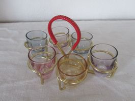 Vintage Shot Gläsli Set mit Halterung, 6-teilig