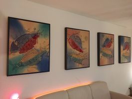 Batik Kunstbilder aus Indonesien (Fische 4er Set)