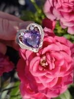 Lila Amethyst Herz-Ring, Silber925, Damenring, Gr. verstellb