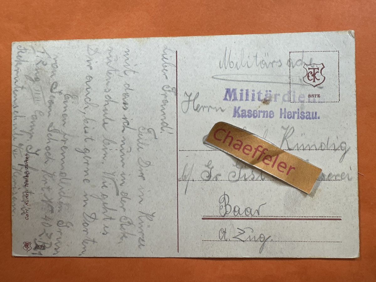 Cartoline postali:  Kaserne Herisau, Militär-Post ca. 1918 – Usato da Zürich venduto da Chaeffeler 1