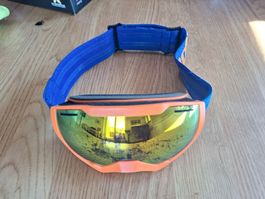 Skibrille orange blau mit Spiegelglas gebraucht