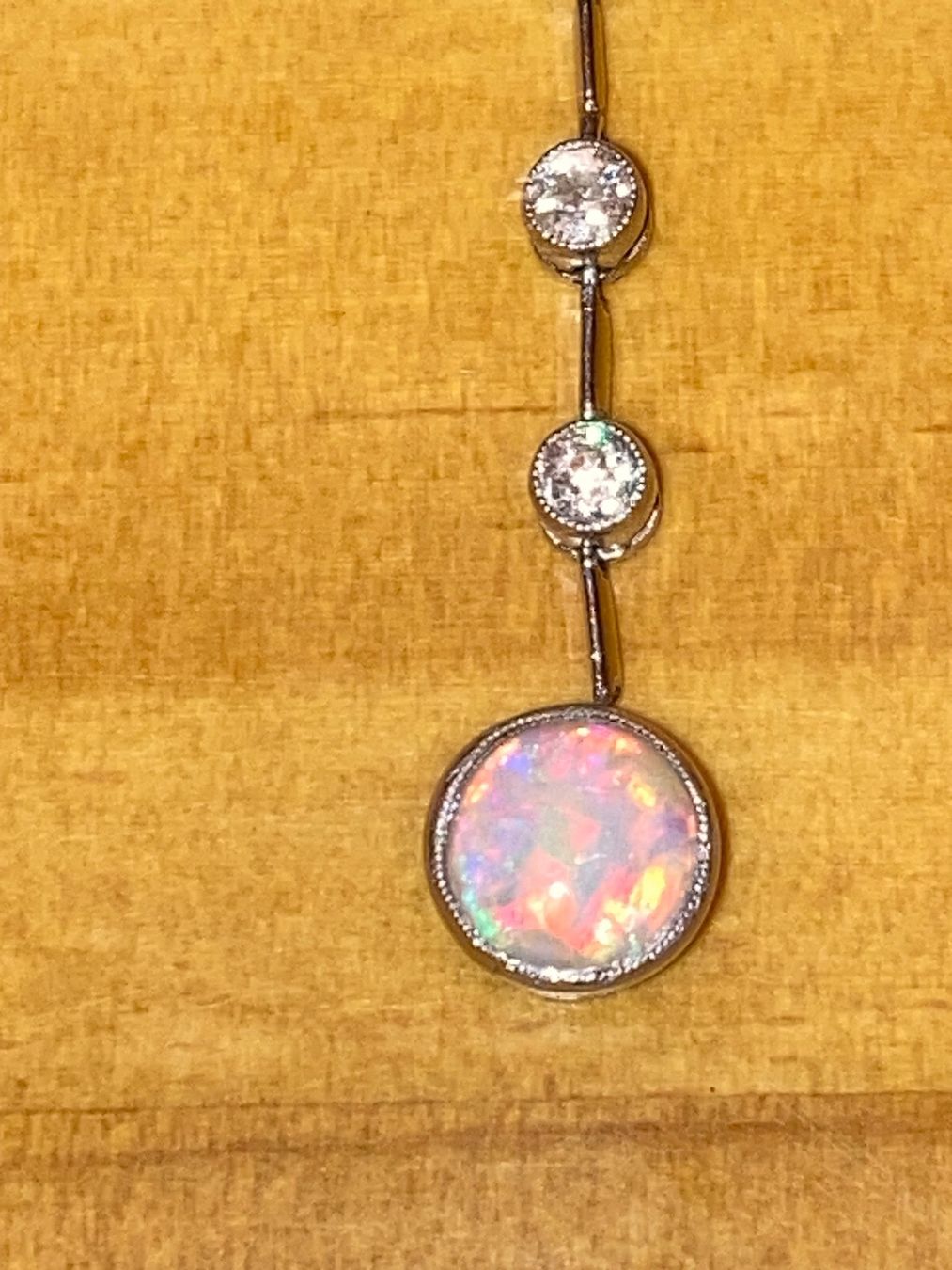 Catenine: Jugendstil Collier Platin mit Diamanten und Opal – Usato da Zuerich venduto da SaTs-43 5