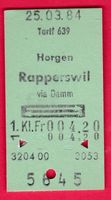 KARTON BILLETT, HORGEN - RAPPERSWIL, 1.KLASSE, RETOUR