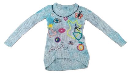 Cool und kreative Pullover Gr. XS blau Batik Stickerei Urban