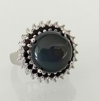 Ring Silber rhodiniert mit Obsidian