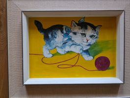 Katzen Bild Gemälde spielende Katze Hans Reinhard 1977