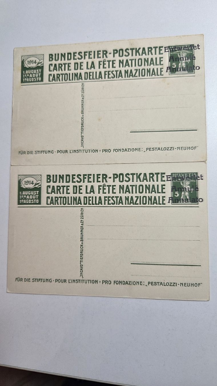 Alle Briefmarken: 1914 2x Bundesfeierkarten Entwertet – Gebraucht aus Arni AG von Moth68