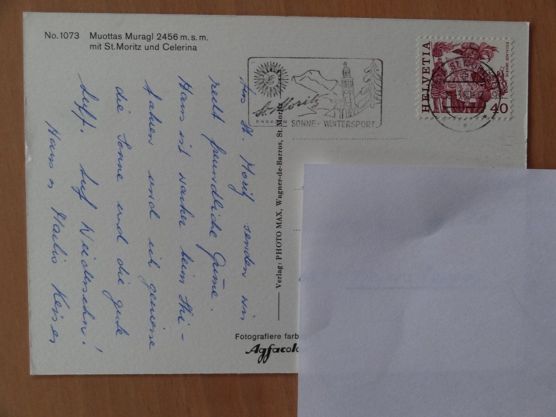 Cartoline postali: Muottas Muragl - Skilift - St. Moritz - 1973 – Usato da St Léonard venduto da Riglin 1