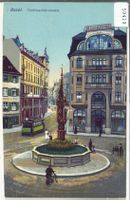 Basel - Fischmarktbrunnen - Tram - Litho