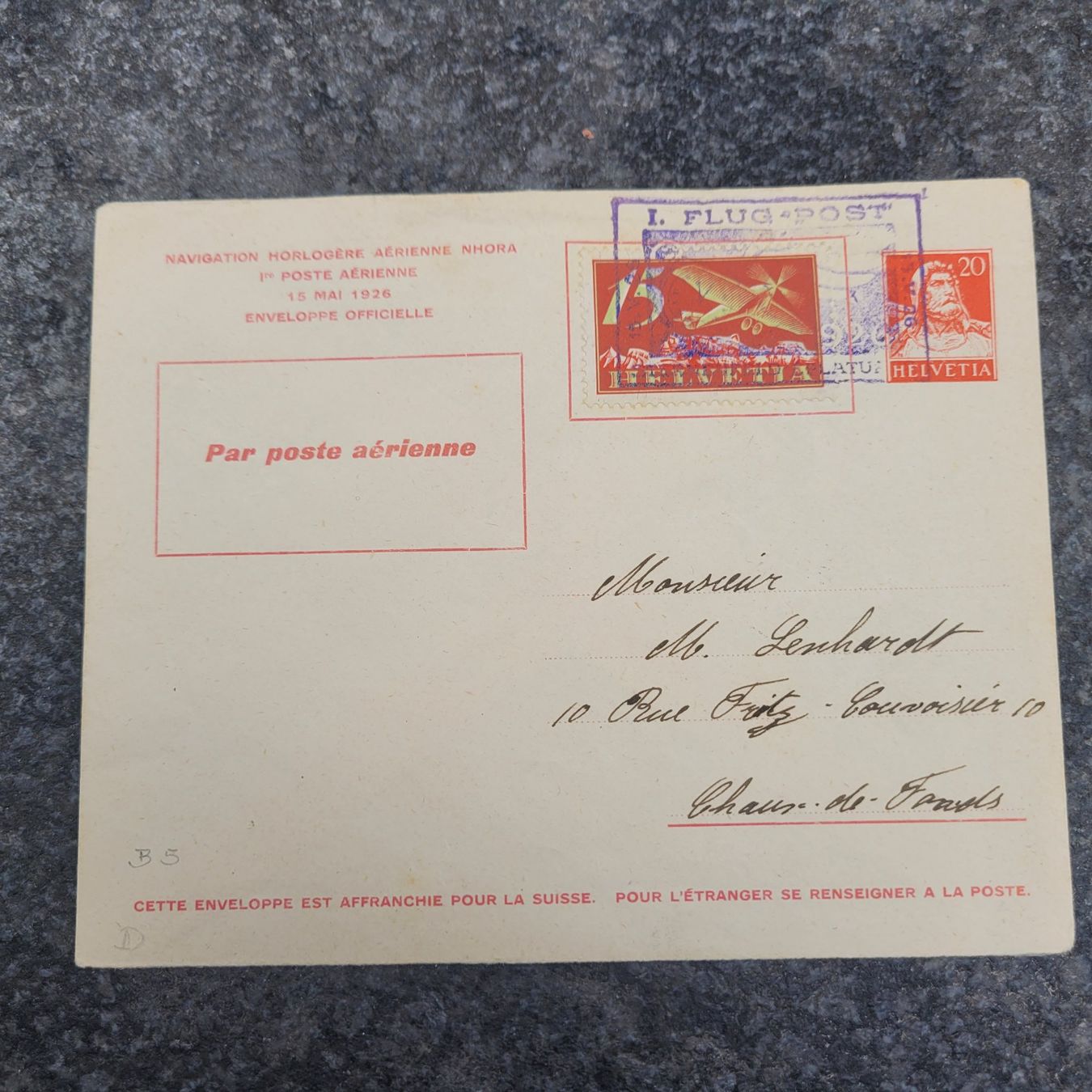 Tutti i francobolli: Luftpost La Chaux De Fonds 1er Poste 1926 – Usato da Biel/Bienne venduto da Destockweb