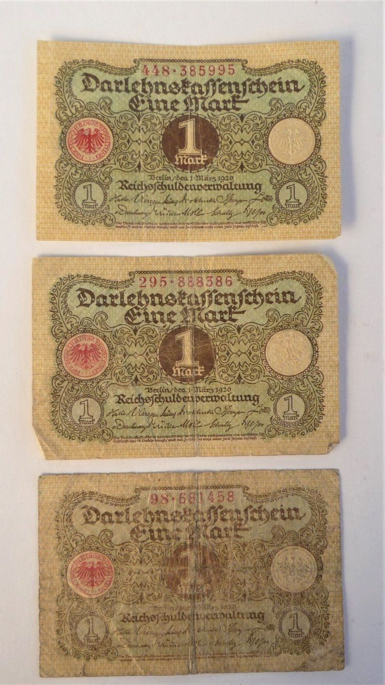 Banknoten: 3 x 1 Mark Darlehenskassenschein – Gebraucht aus Rafz von Sonnenblume305 1