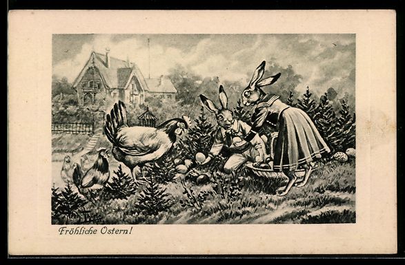 Cartes postales: AK Osterhasen verstecken Eier – D'occasion à Berlin par bartko-reher