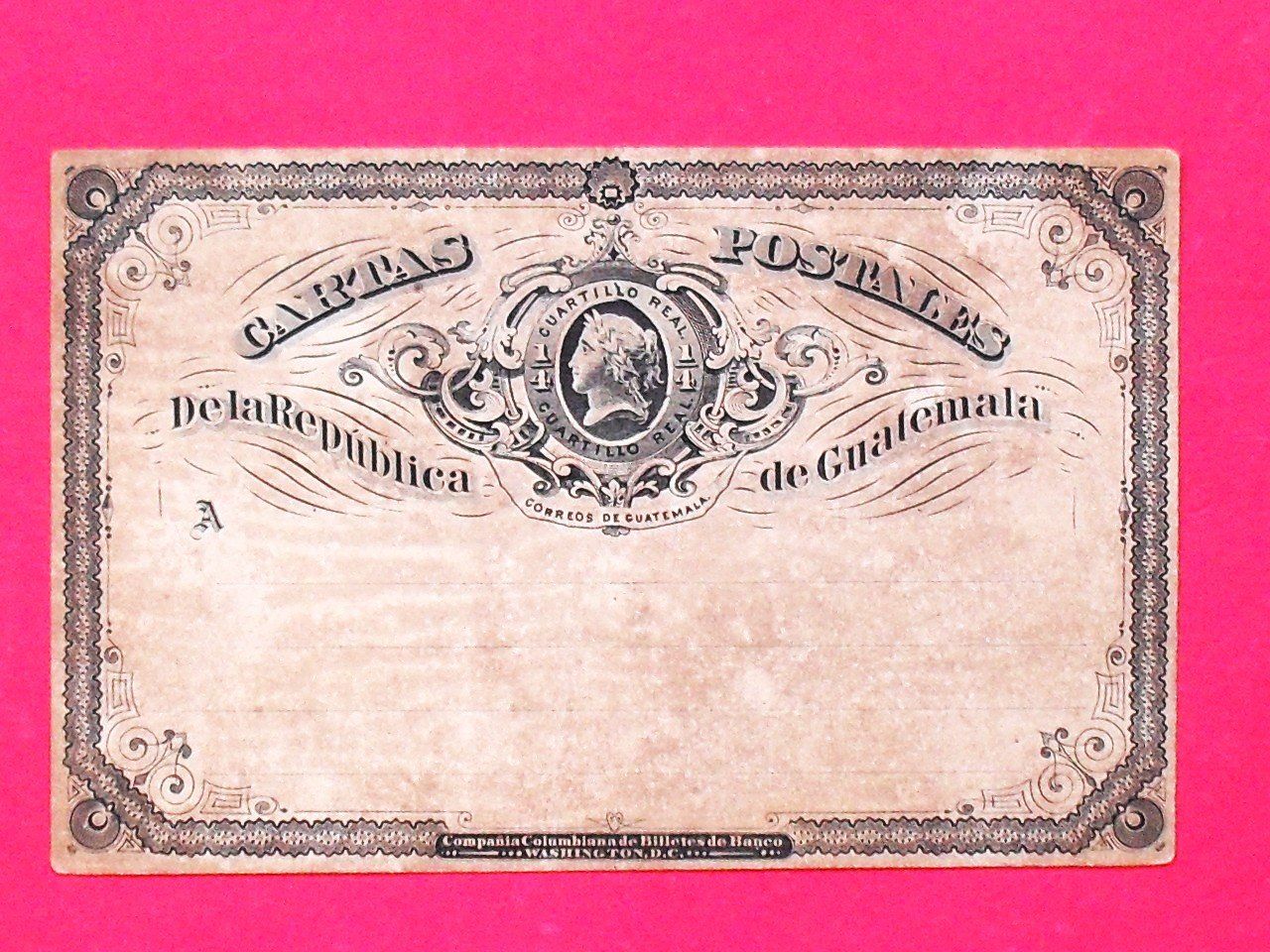 Alle Briefmarken: Alte Postkarte Guatemala Cuartillo Real um 1900 – Gebraucht aus zuerich von Ocean99