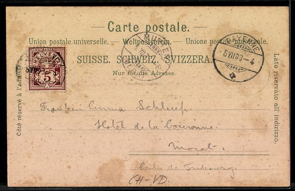 Cartoline postali: Lithographie Payerne, Teilansicht mit Bahnhof und Dampfeisen – Usato da Berlin venduto da bartko-reher 1