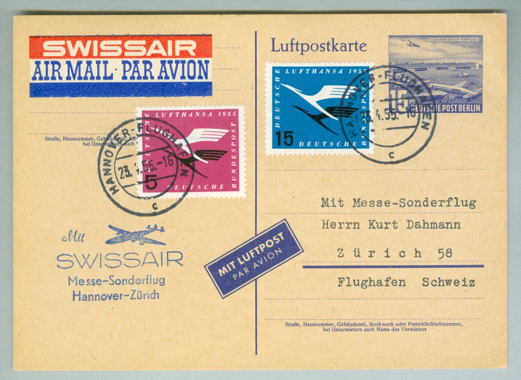 Alle Briefmarken: 1955 Berlin Flugpost SF – Gebraucht aus Zürich von yago-rot