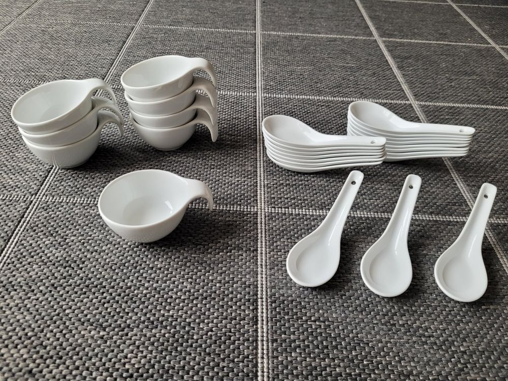Fingerfood-Set: 8 Henkel-Schälchen + 18 Keramik-Löffel | Kaufen auf Ricardo