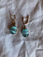 Silber Ohrringe 925 vergoldet  mit blauem Stein u Zirkonia