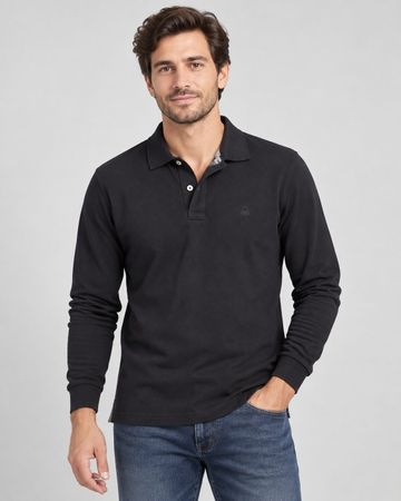 Benetton Langarm-Poloshirt M Schwarz neu
