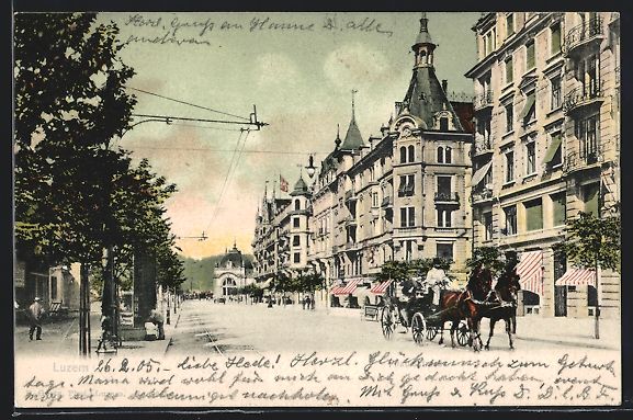 Cartoline postali: AK Luzern, Strassenpartie mit Kutsche – Usato da Berlin venduto da bartko-reher