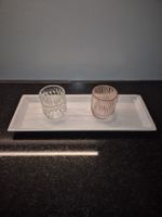 2 Windlichter + Tablett Shabby Chic weiss