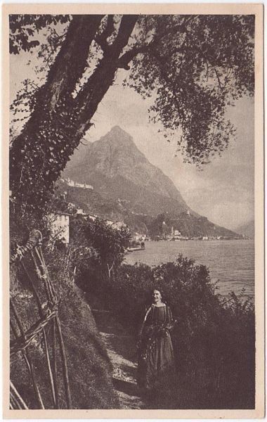 Cartoline postali: San Mamette e Castello, donna ticinese, datata 1920 – Usato da Frauenfeld venduto da POML