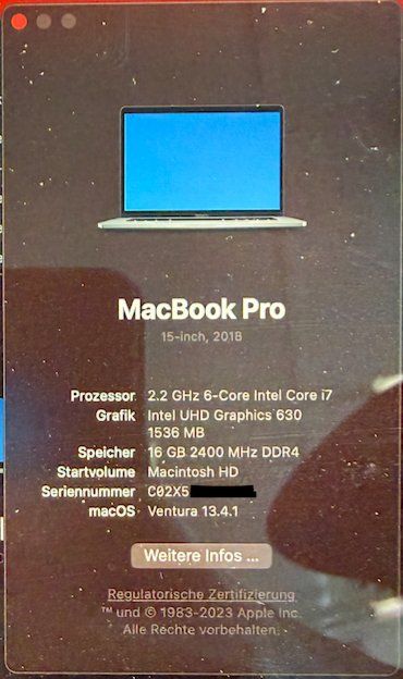 Apple Notebooks: Apple MacBook Pro "Core i7" 2.2 15" Touch/2018 – Gebraucht aus Kriegstetten von GrSheep 5