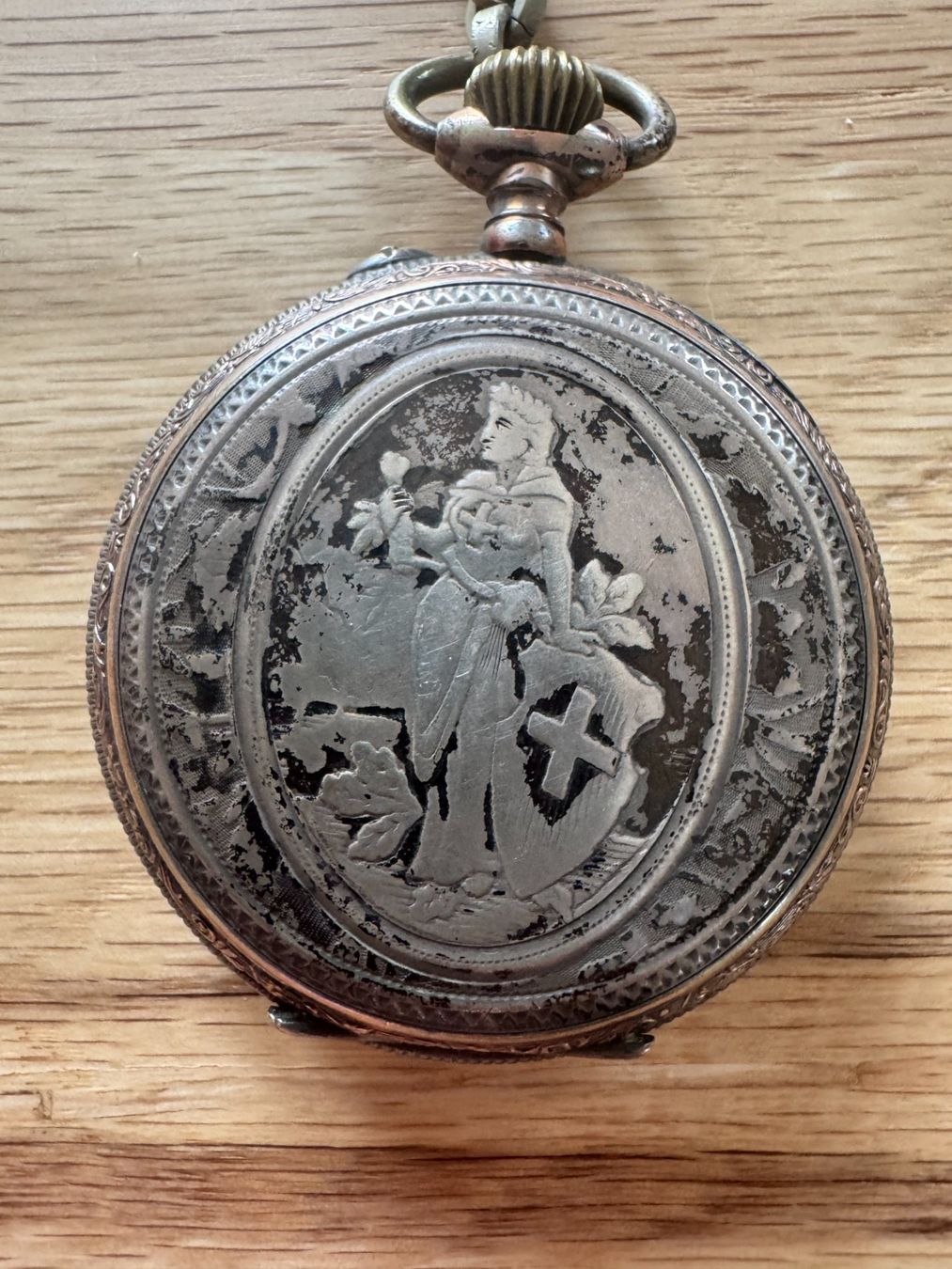 Orologi: Antike Taschenuhr mit Kette, Dame mit Schild – Usato da Gais venduto da mmu_bl6k 2