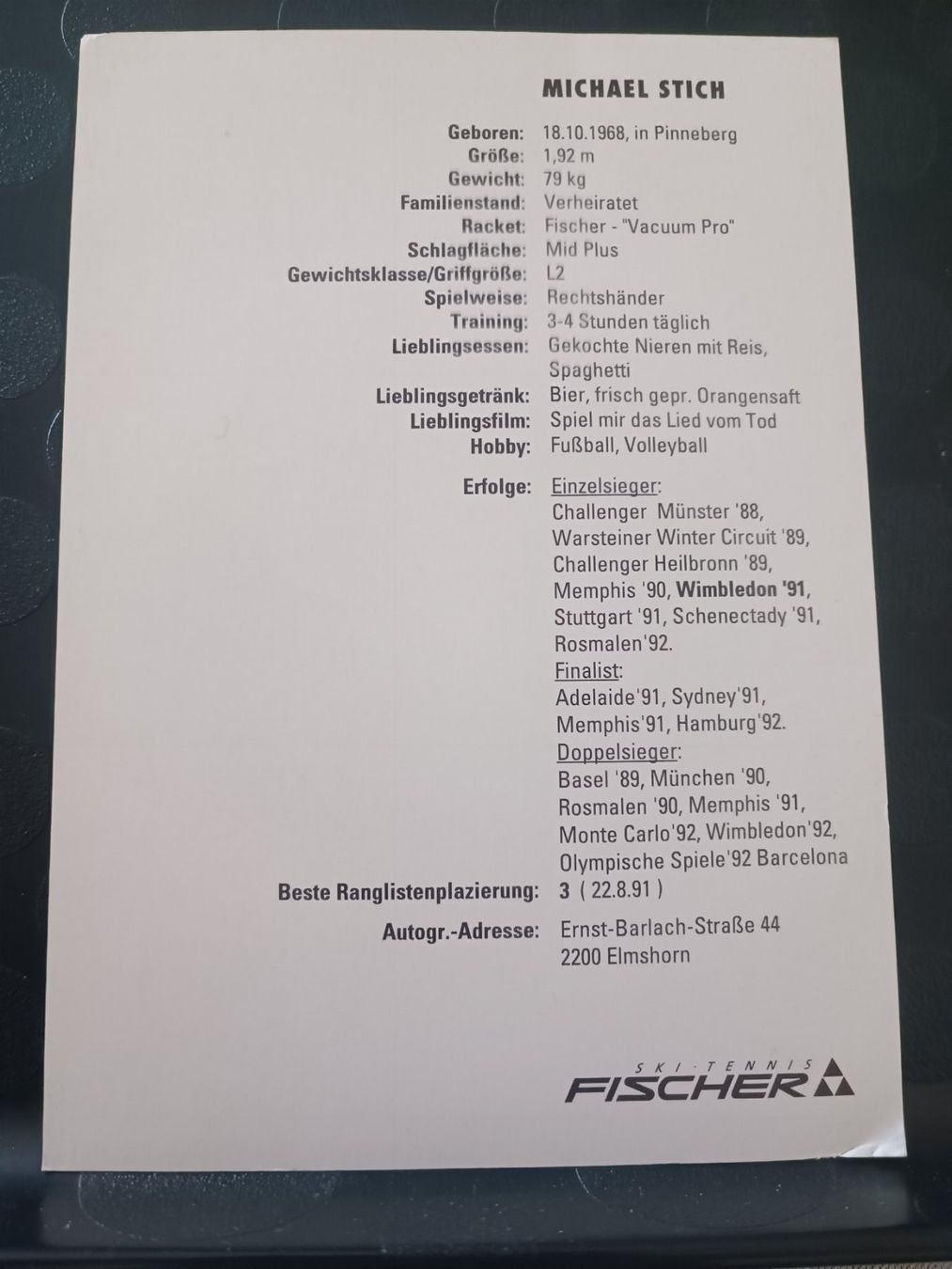 Autografi: Michael Stich - handsignierte alte Karte – Usato da Menziken venduto da Artographs 1