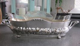Antike WMF Jardiniere, Jugendstil Glaseinsatz Straussenmarke
