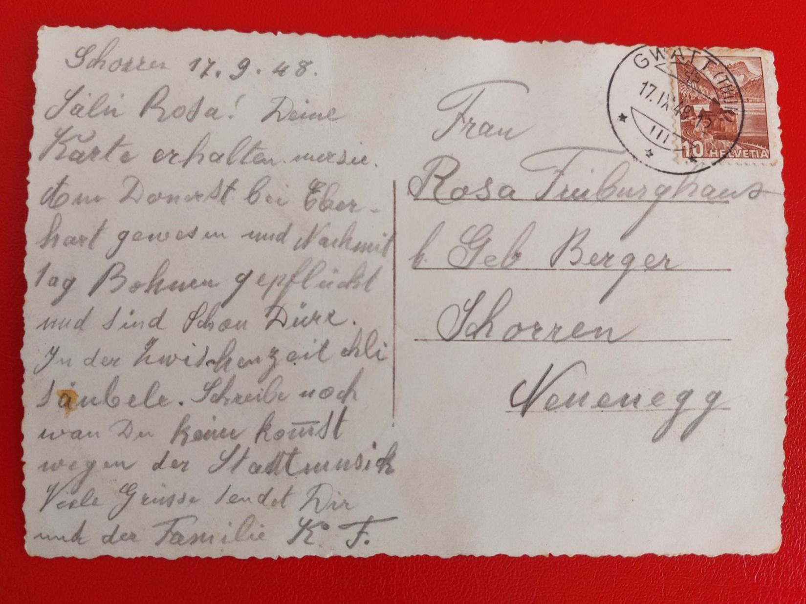 Ansichtskarten: Schorren Gwatt 17.09.1948 – Gebraucht aus St-Légier-Chiésaz von Theo006 1