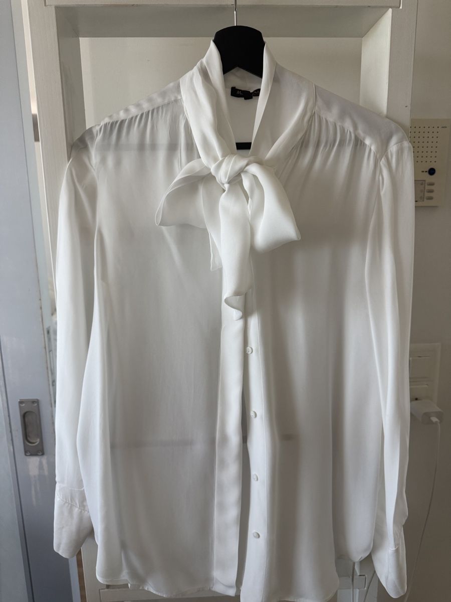 Massimo Dutti Camicette: Massimo Dutti Blouse White Size 36 Bow Neck Viscose – Usato da zug venduto da Inaar