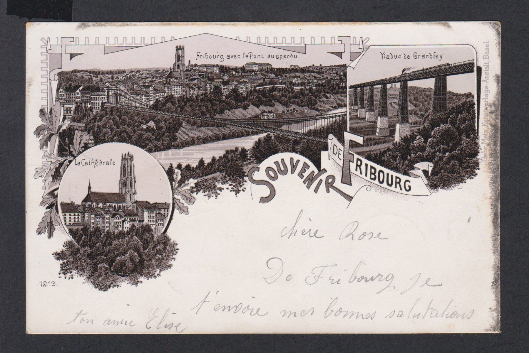 Cartoline postali: Fribourg   -   alte Litho - Ansichtskarte von 1899 – Usato da Vitznau venduto da Ropaku