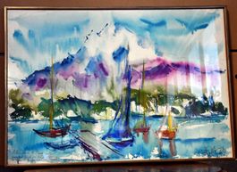 Aquarell Segelschiffe Signiert 74x52 cm