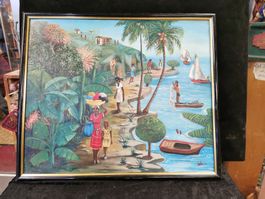 HUILE SUR PANNEAU SIGNÉE ET DATÉE 90 NAÏF HAÏTI