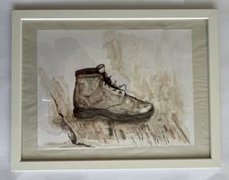 Originalkunstwerk Ausdrucksstark Tintenporträt Wanderschuh