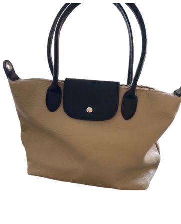 Longchamp Style Tasche – Beige/Schwarz Echtleder