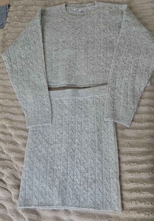 Strickset Pullover Rock Set grau gebraucht