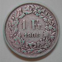 034 CH, 1 FRANKEN 1906 B, ABART, SILBER, s+