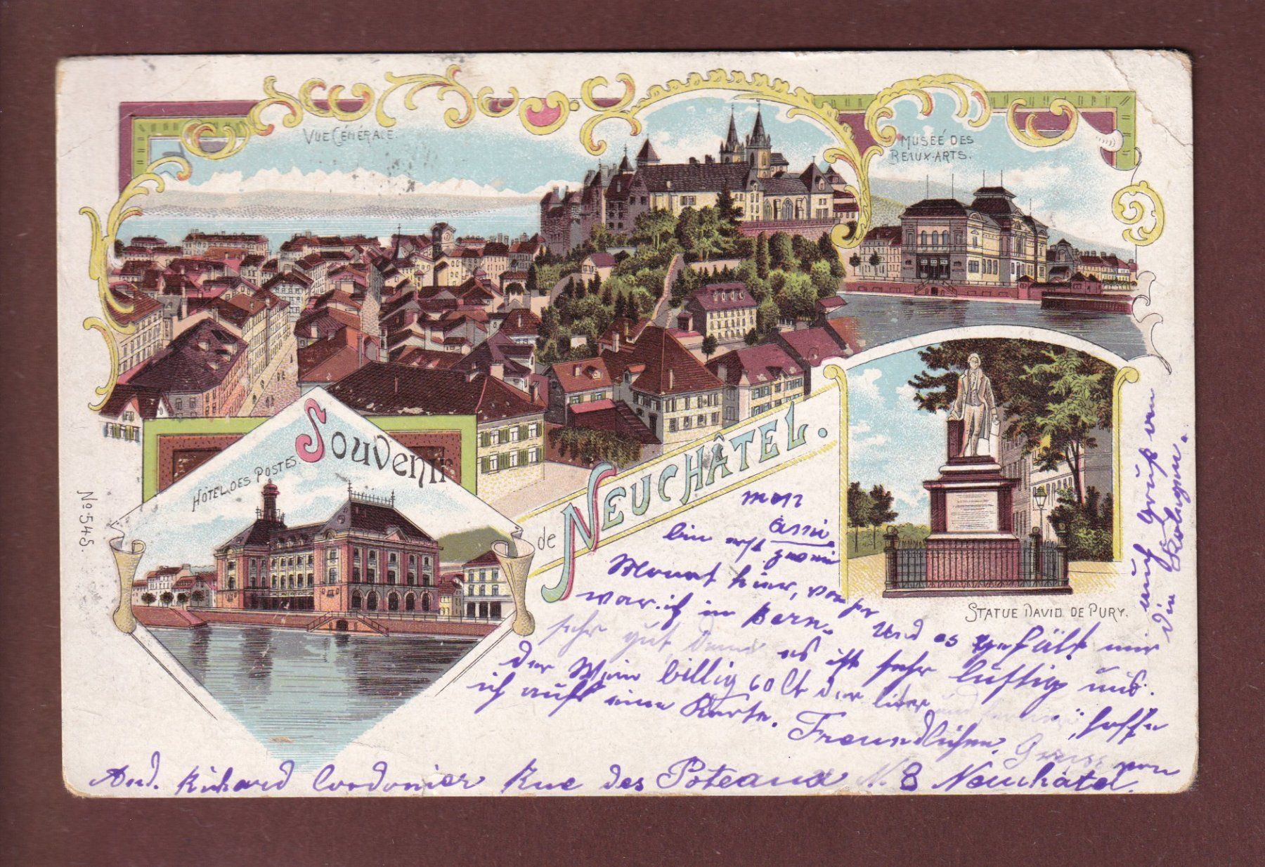Cartoline postali: Souvenir de NEUCHÂTEL - 1901 Litho // plis d'angle // – Usato da Pully venduto da nicecards