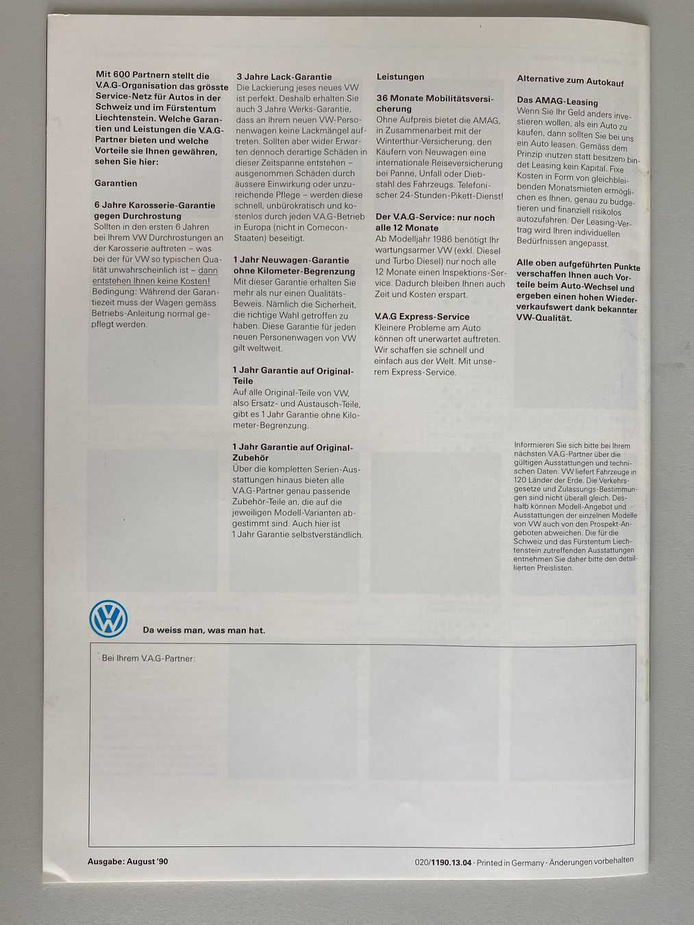 Riviste & Magazine: Der Passat Variant Magazin (1990) – Usato da Alpnach-Dorf venduto da Hess-Automobile 3