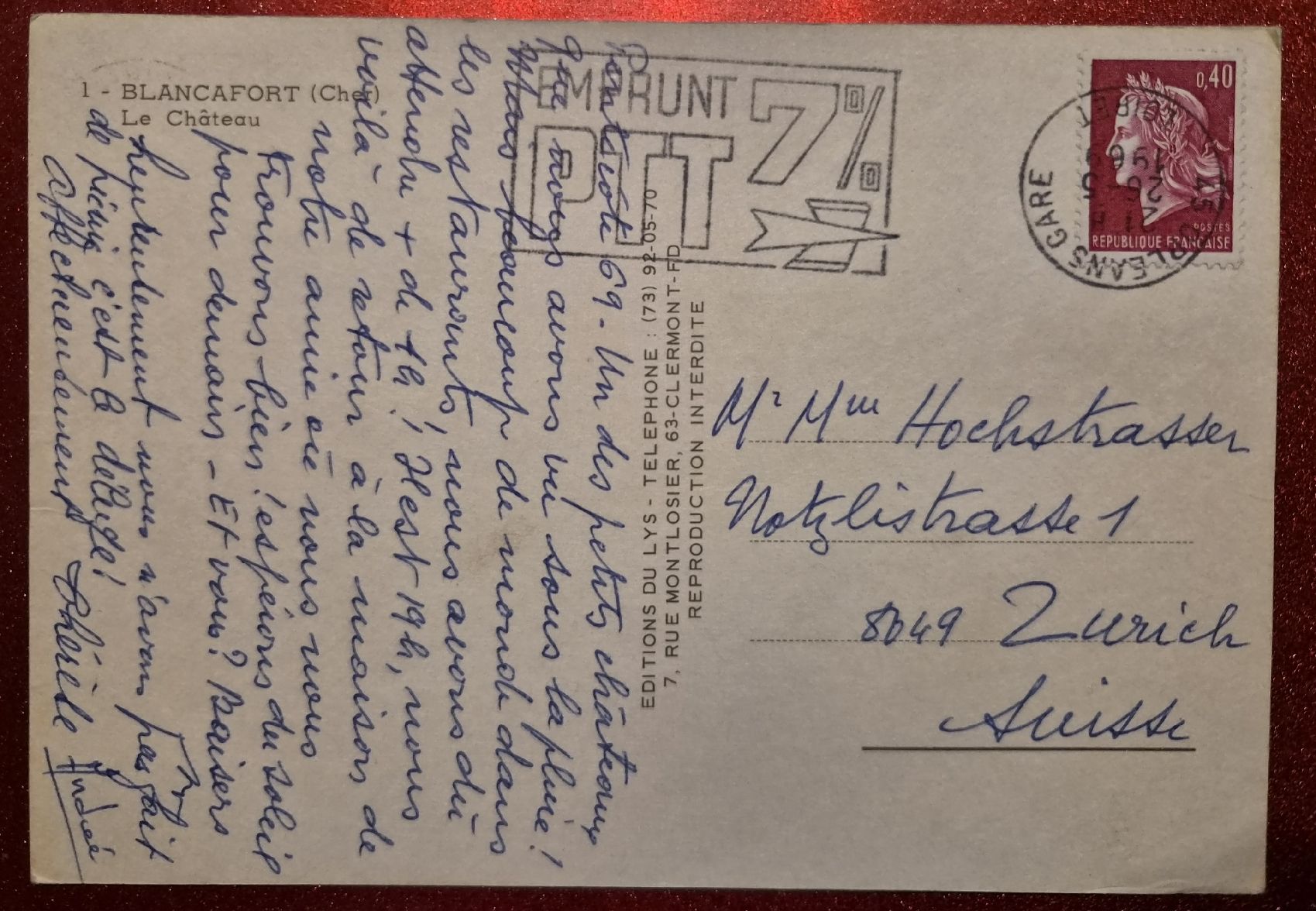 Cartoline postali: Blancafort Le Chateau 1969 – Usato da Melchnau venduto da Arthurius 1