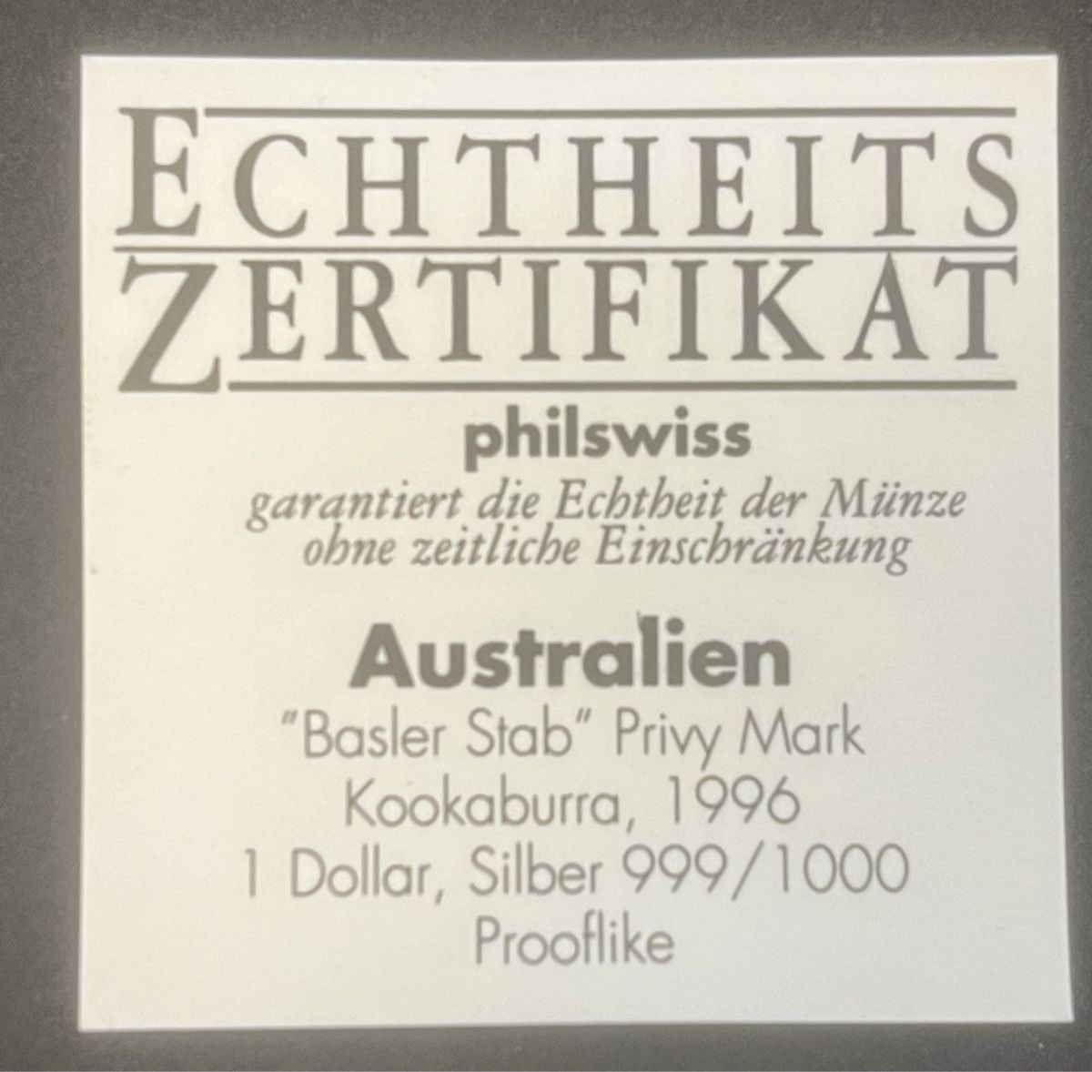 Tutti le monete: Australien 1996 Kookaburra 1oz Silber Privymark Basler Stab – Nuovo (secondo la descrizione) da Untersiggenthal venduto da Panjshir 4