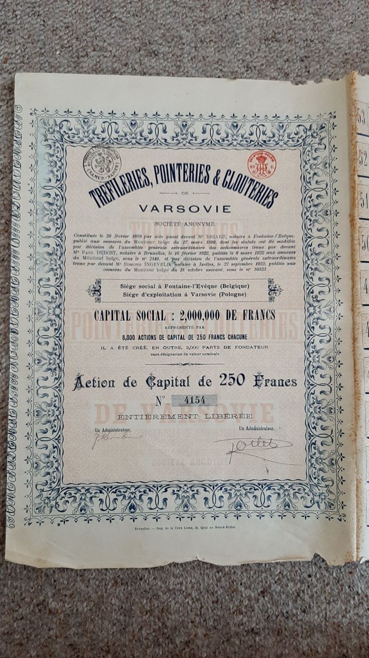 Documenti: Aktie Varsovie - Belgique – Usato da Porza venduto da ulletta1