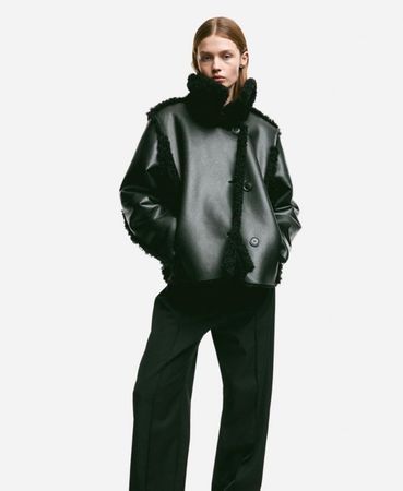 Teddy Jacke schwarz Kunstleder Grösse L Winterjacke kuscheli