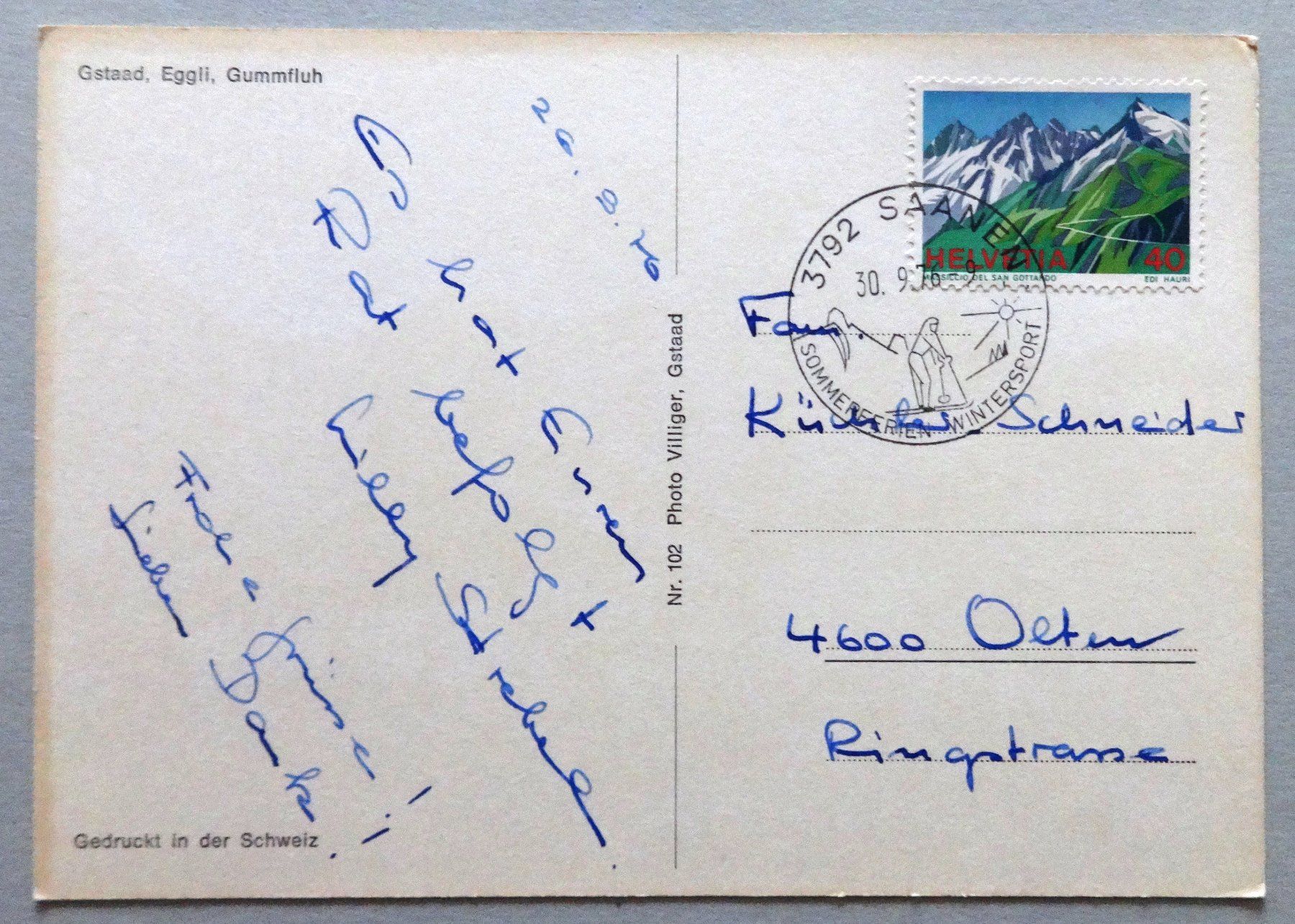 Cartoline postali: Gstaad, Eggli, Gummfluh – Usato da Fétigny venduto da Billy2miny 1