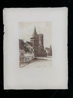 Originalradierung Altstadt mit Turm