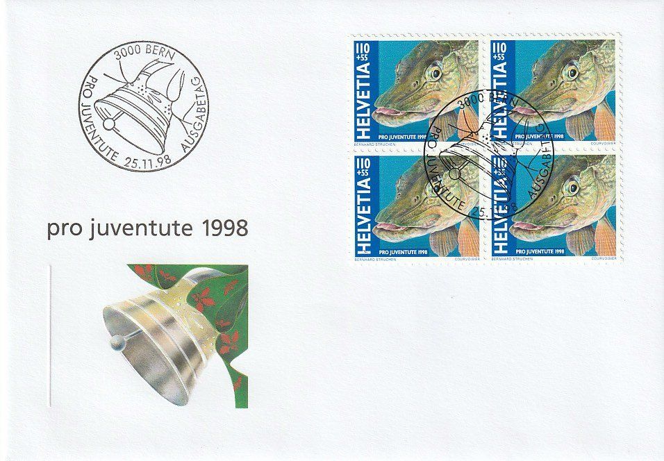 Alle Briefmarken: 4 FDC PJ-Viererblocksatz 1998, ab 1.- Fr. – Neu (gemäss Beschreibung) aus Zürich von 1BJM5 2