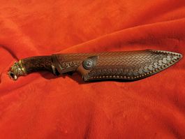 Jagdmesser Säbelzahntiger geätzter Klinge +Lederscheide