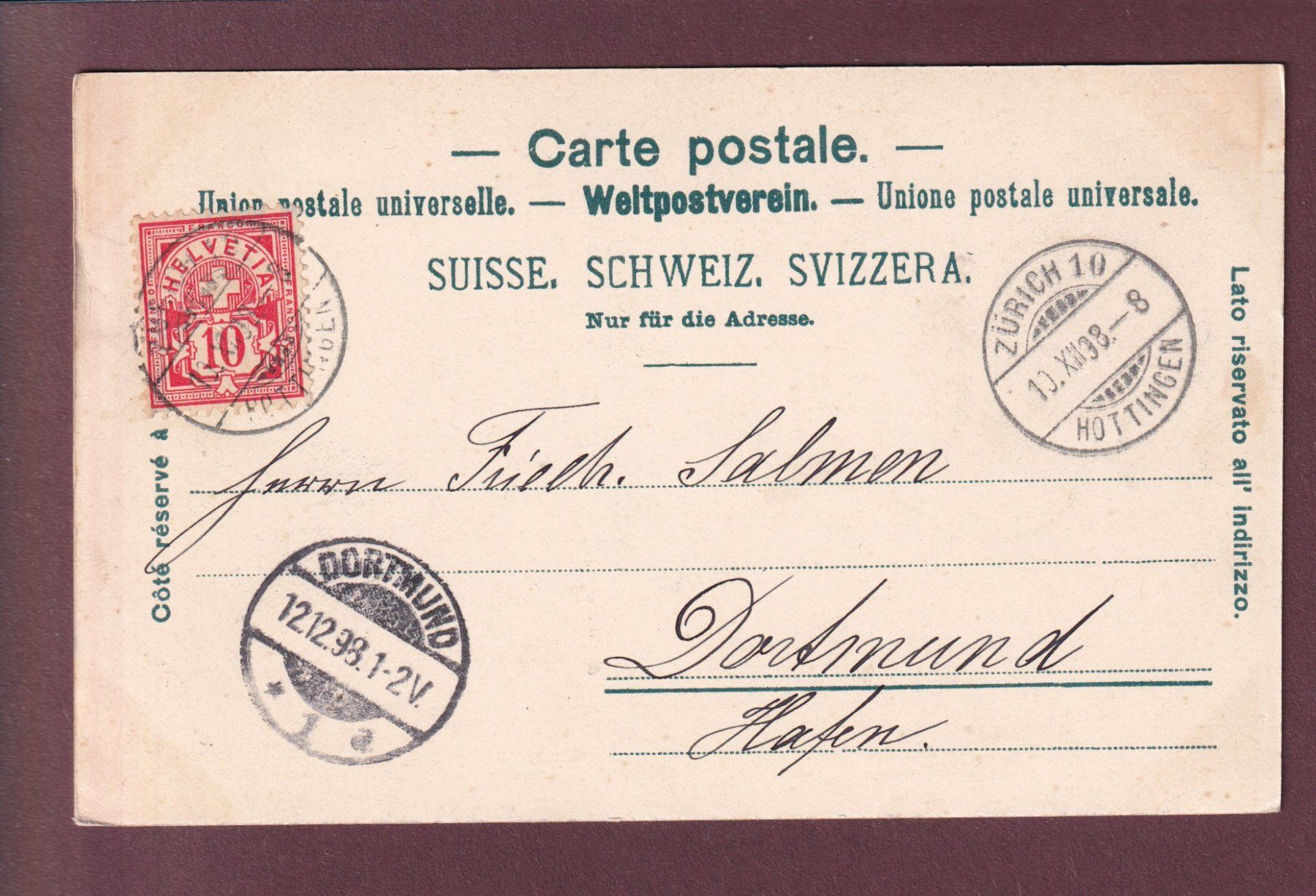 Cartoline postali: ZÜRICH - Grossmünster - 1898 – Usato da Pully venduto da nicecards 1